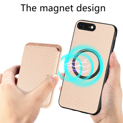 For iPhone 7 Plus / 8 Plus Carbon Fiber Leather Card Magsafe Magnetic Phone Case(Khaki) by bashfashion
