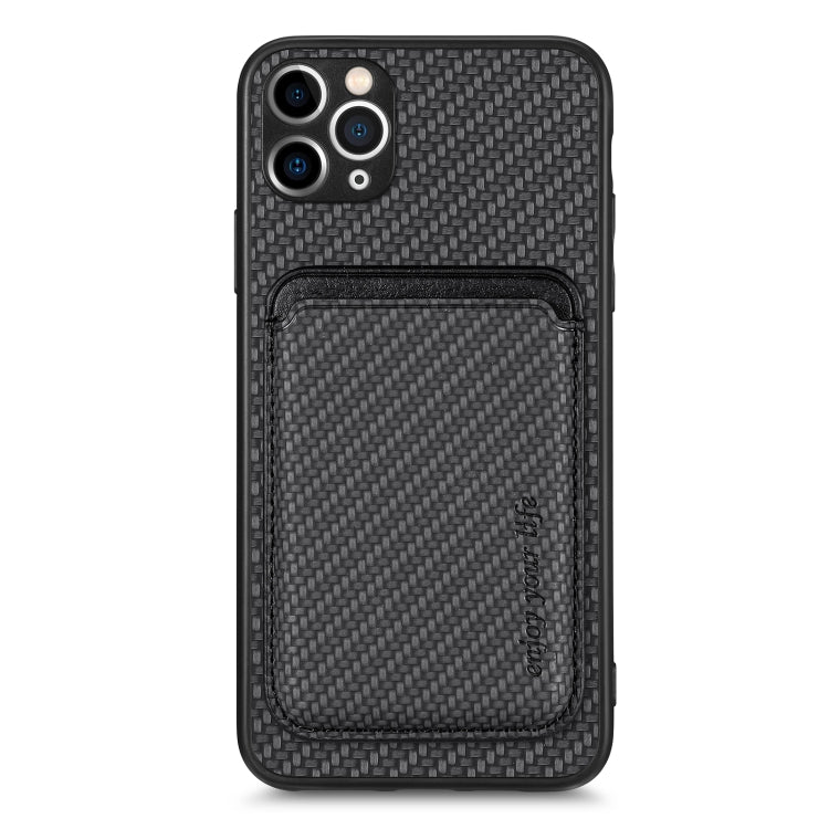 For iPhone 11 Carbon Fiber Leather Card Magsafe Magnetic Phone Case(Black) by bashfashion