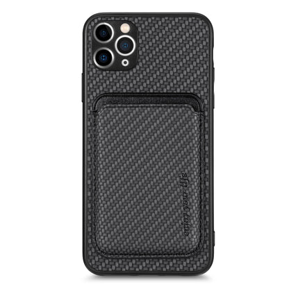 For iPhone 11 Carbon Fiber Leather Card Magsafe Magnetic Phone Case(Black) by bashfashion