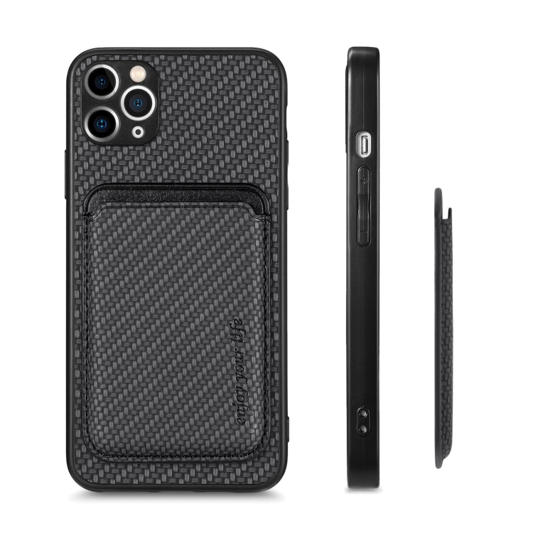 For iPhone 11 Carbon Fiber Leather Card Magsafe Magnetic Phone Case(Black) by bashfashion