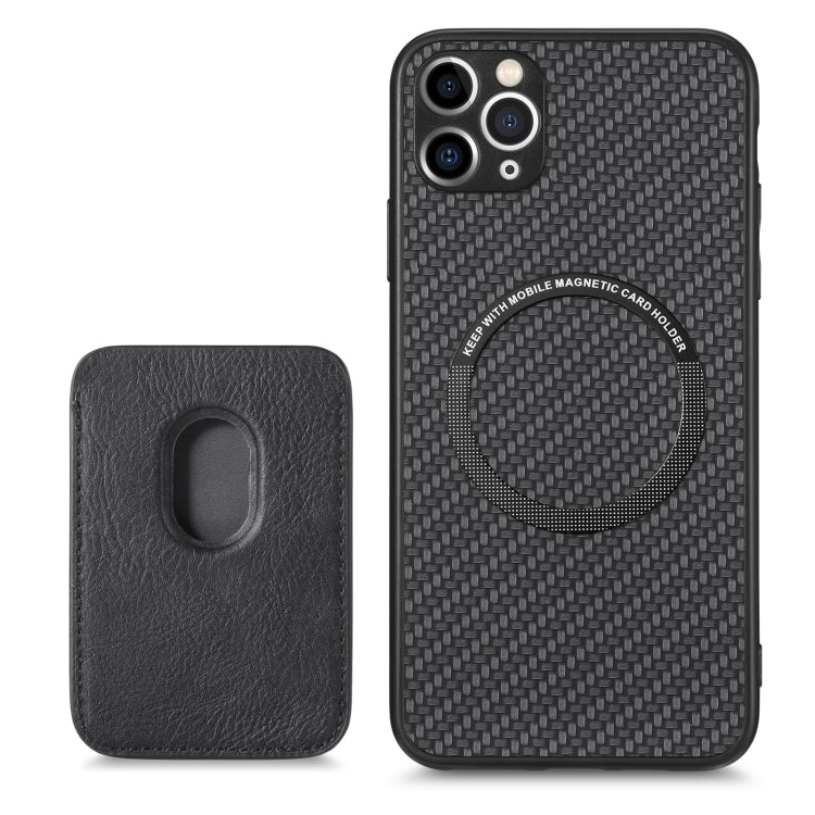 For iPhone 11 Carbon Fiber Leather Card Magsafe Magnetic Phone Case(Black) by bashfashion