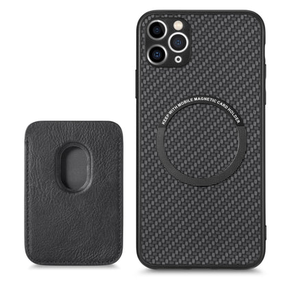 For iPhone 11 Carbon Fiber Leather Card Magsafe Magnetic Phone Case(Black) by bashfashion