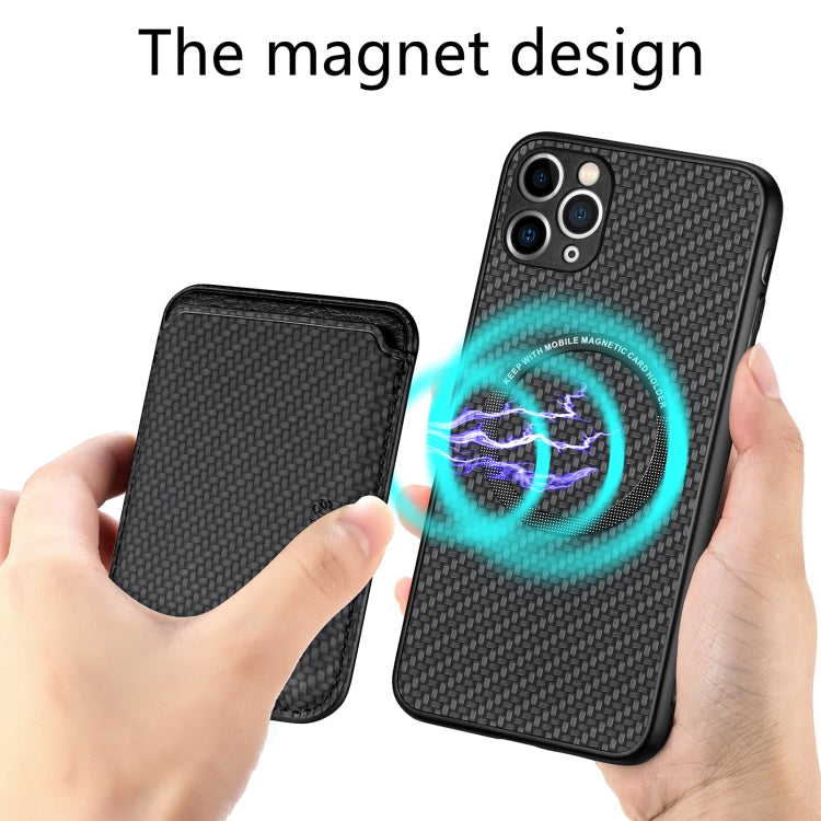 For iPhone 11 Carbon Fiber Leather Card Magsafe Magnetic Phone Case(Black) by bashfashion
