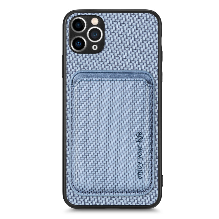For iPhone 11 Carbon Fiber Leather Card Magsafe Magnetic Phone Case(Blue) by bashfashion