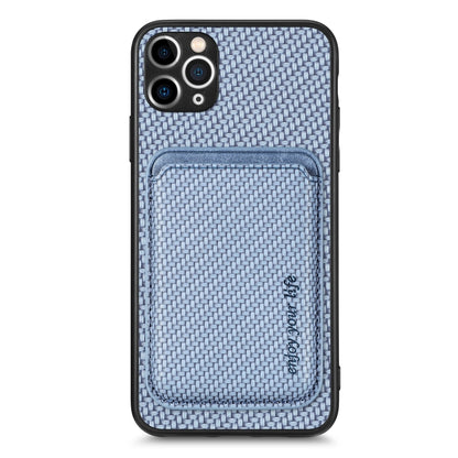 For iPhone 11 Carbon Fiber Leather Card Magsafe Magnetic Phone Case(Blue) by bashfashion
