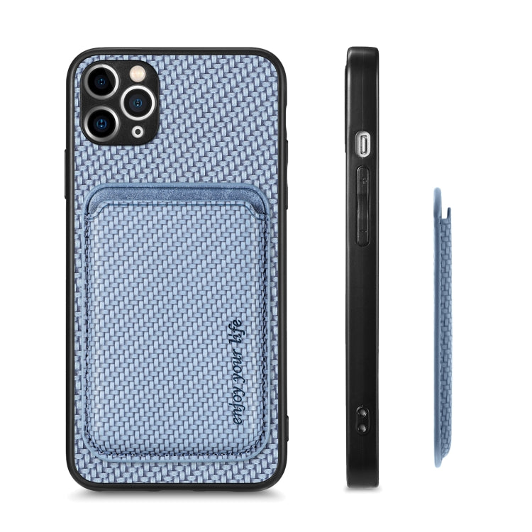 For iPhone 11 Carbon Fiber Leather Card Magsafe Magnetic Phone Case(Blue) by bashfashion