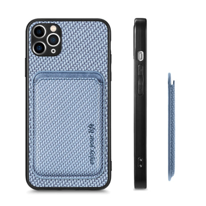 For iPhone 11 Carbon Fiber Leather Card Magsafe Magnetic Phone Case(Blue) by bashfashion