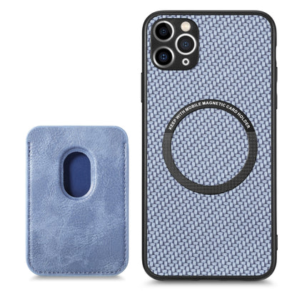 For iPhone 11 Carbon Fiber Leather Card Magsafe Magnetic Phone Case(Blue) by bashfashion