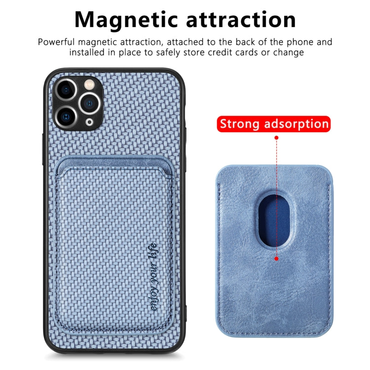 For iPhone 11 Carbon Fiber Leather Card Magsafe Magnetic Phone Case(Blue) by bashfashion