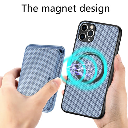 For iPhone 11 Carbon Fiber Leather Card Magsafe Magnetic Phone Case(Blue) by bashfashion