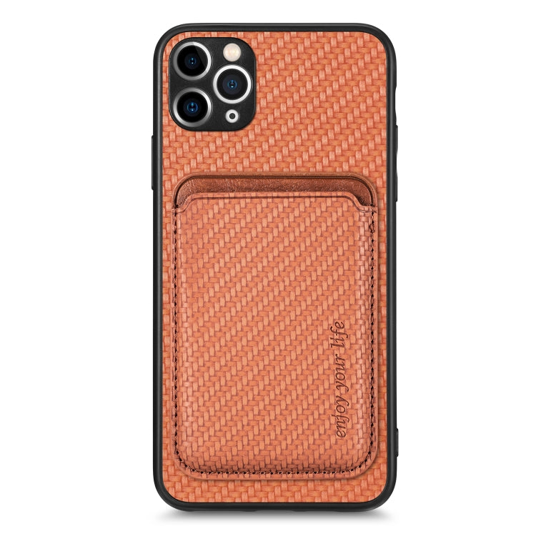 For iPhone 11 Carbon Fiber Leather Card Magsafe Magnetic Phone Case(Brown) by bashfashion