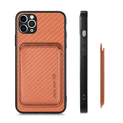 For iPhone 11 Carbon Fiber Leather Card Magsafe Magnetic Phone Case(Brown) by bashfashion