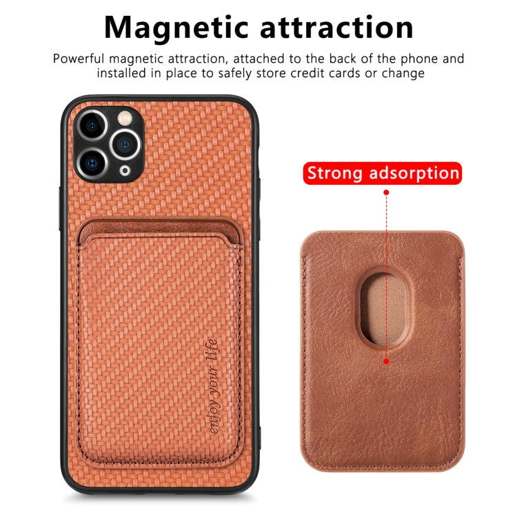 For iPhone 11 Carbon Fiber Leather Card Magsafe Magnetic Phone Case(Brown) by bashfashion