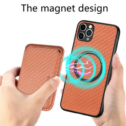For iPhone 11 Carbon Fiber Leather Card Magsafe Magnetic Phone Case(Brown) by bashfashion