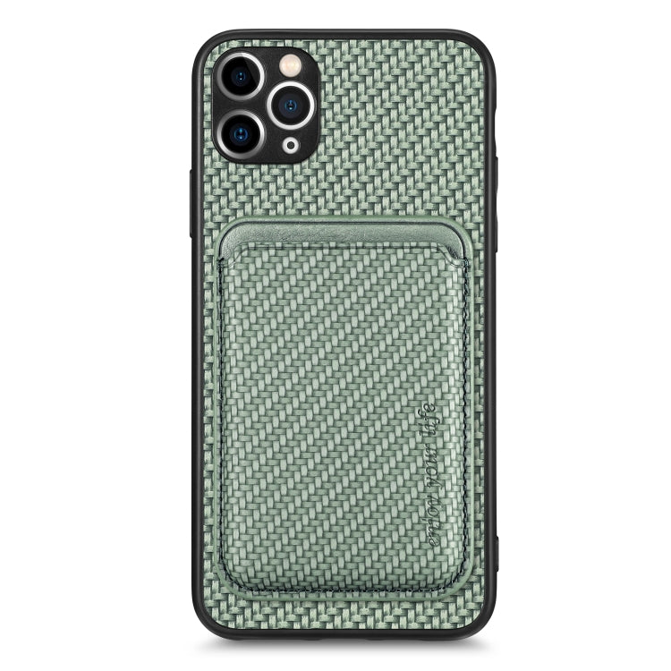 For iPhone 11 Carbon Fiber Leather Card Magsafe Magnetic Phone Case(Green) by bashfashion