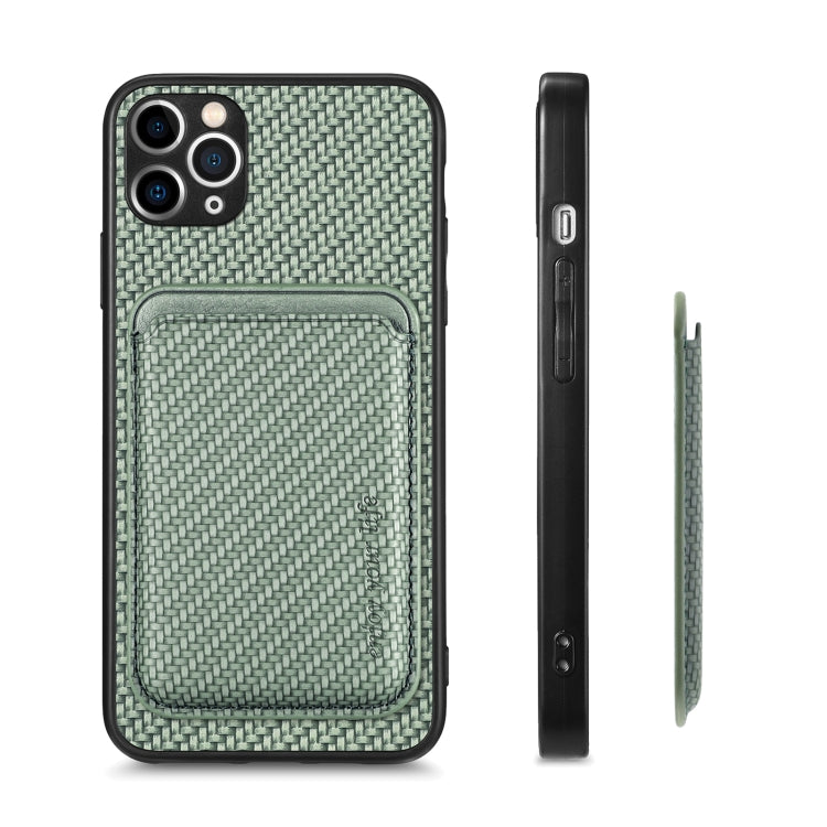 For iPhone 11 Carbon Fiber Leather Card Magsafe Magnetic Phone Case(Green) by bashfashion
