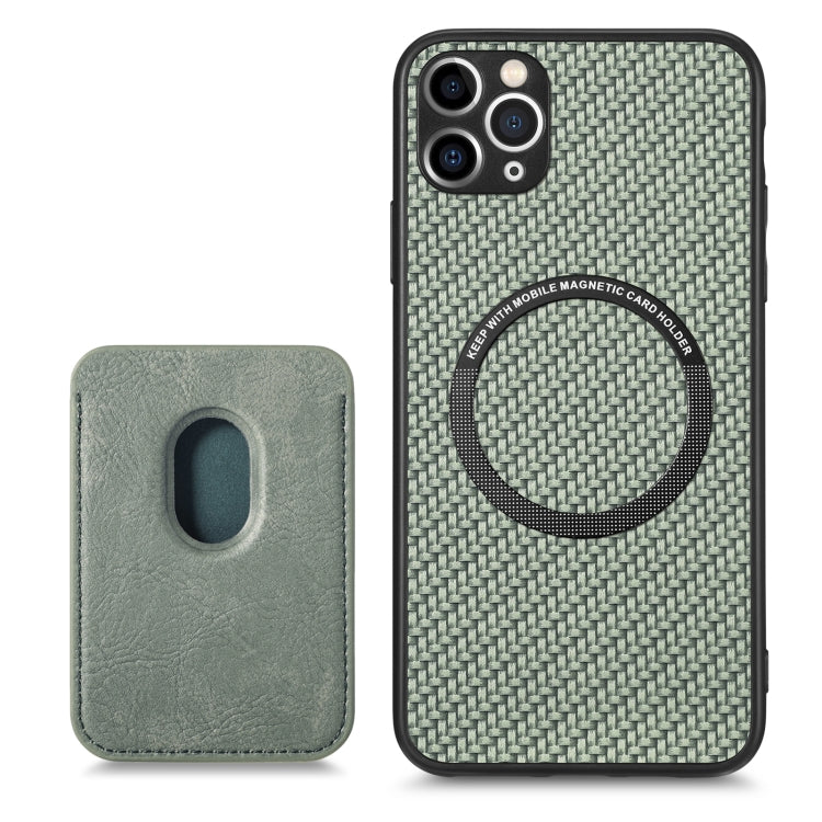 For iPhone 11 Carbon Fiber Leather Card Magsafe Magnetic Phone Case(Green) by bashfashion