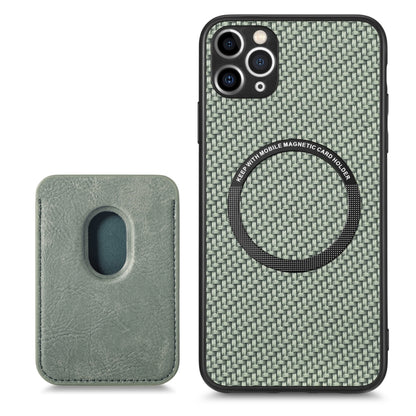 For iPhone 11 Carbon Fiber Leather Card Magsafe Magnetic Phone Case(Green) by bashfashion