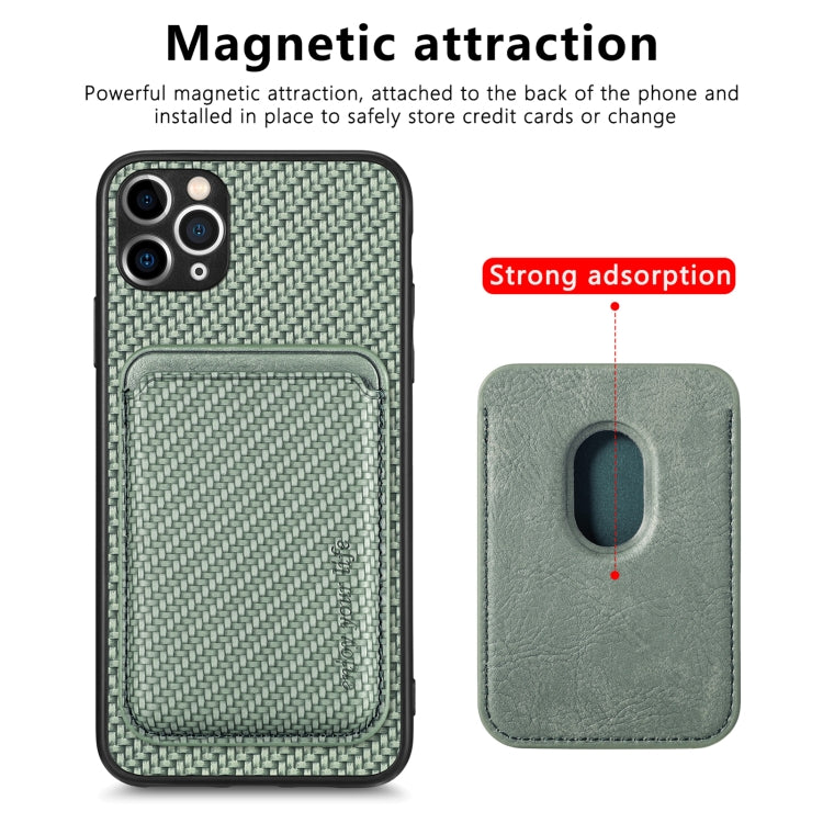 For iPhone 11 Carbon Fiber Leather Card Magsafe Magnetic Phone Case(Green) by bashfashion
