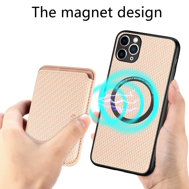 For iPhone 11 Carbon Fiber Leather Card Magsafe Magnetic Phone Case(Khaki) by bashfashion