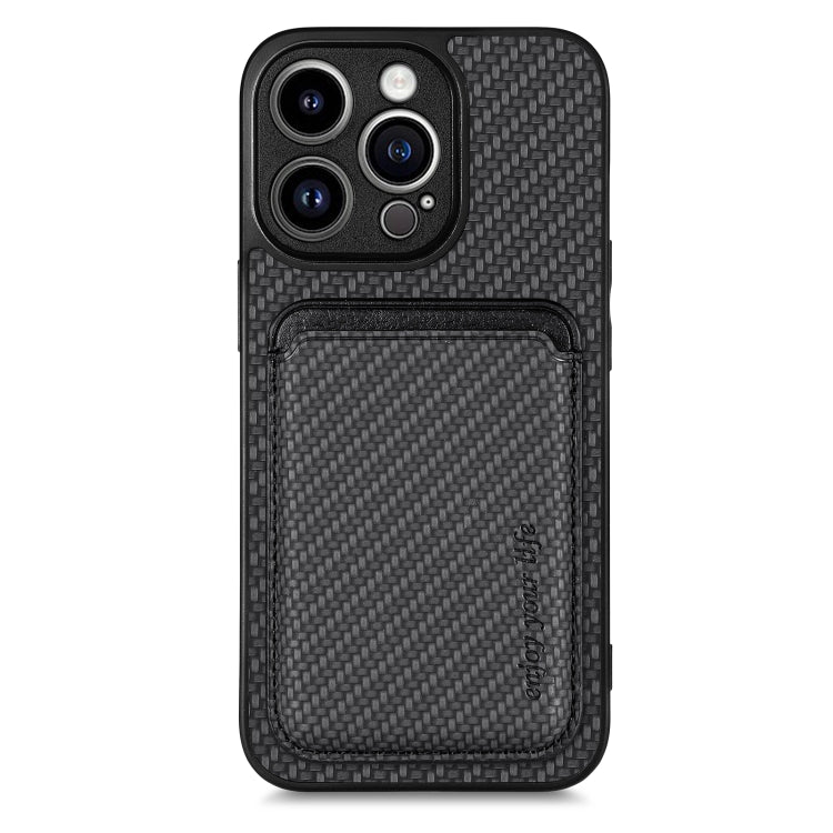 For iPhone 13 Pro Carbon Fiber Leather Card Magsafe Magnetic Phone Case(Black) by bashfashion
