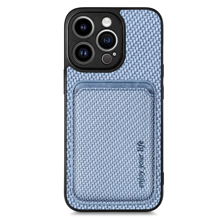 For iPhone 13 Pro Carbon Fiber Leather Card Magsafe Magnetic Phone Case(Blue) by bashfashion