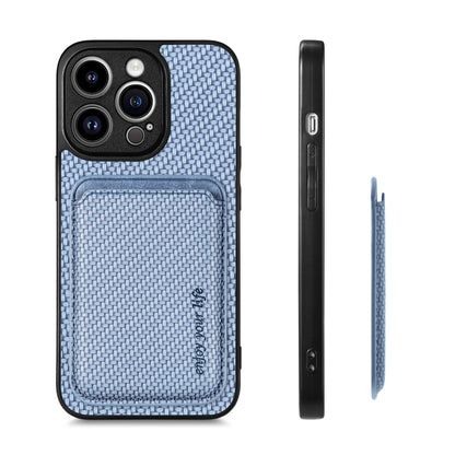 For iPhone 13 Pro Carbon Fiber Leather Card Magsafe Magnetic Phone Case(Blue) by bashfashion