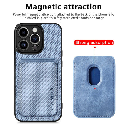 For iPhone 13 Pro Carbon Fiber Leather Card Magsafe Magnetic Phone Case(Blue) by bashfashion