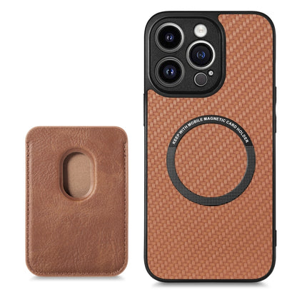 For iPhone 13 Pro Carbon Fiber Leather Card Magsafe Magnetic Phone Case(Brown) by bashfashion