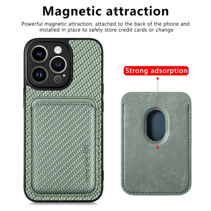 For iPhone 13 Pro Carbon Fiber Leather Card Magsafe Magnetic Phone Case(Green) by bashfashion