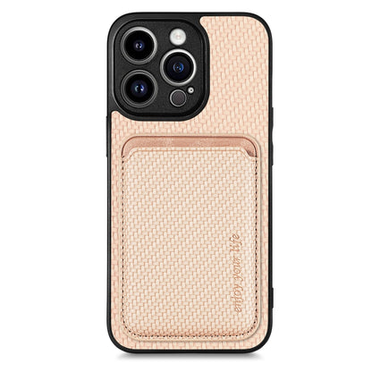 For iPhone 13 Pro Carbon Fiber Leather Card Magsafe Magnetic Phone Case(Khaki) by bashfashion