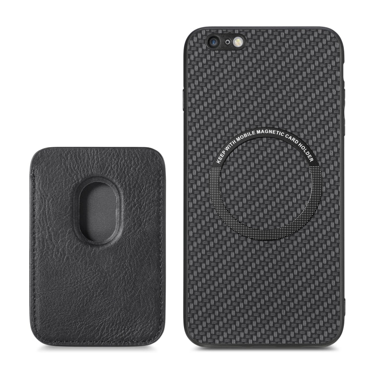 For iPhone 6 / 6s Carbon Fiber Leather Card Magsafe Magnetic Phone Case(Black) by bashfashion