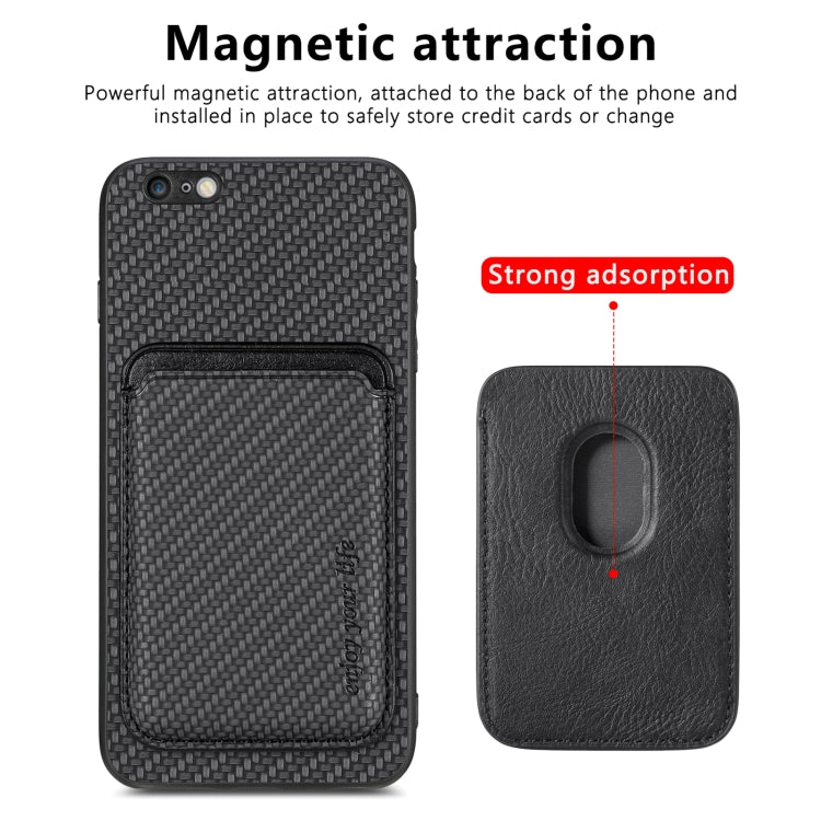 For iPhone 6 / 6s Carbon Fiber Leather Card Magsafe Magnetic Phone Case(Black) by bashfashion