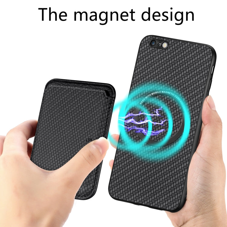 For iPhone 6 / 6s Carbon Fiber Leather Card Magsafe Magnetic Phone Case(Black) by bashfashion