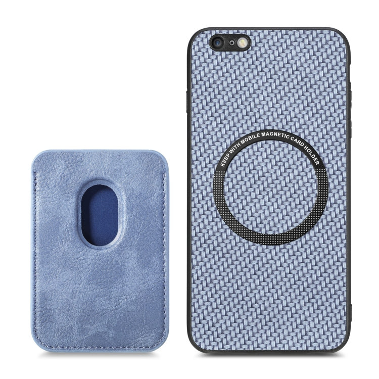 For iPhone 6 / 6s Carbon Fiber Leather Card Magsafe Magnetic Phone Case(Blue) by bashfashion