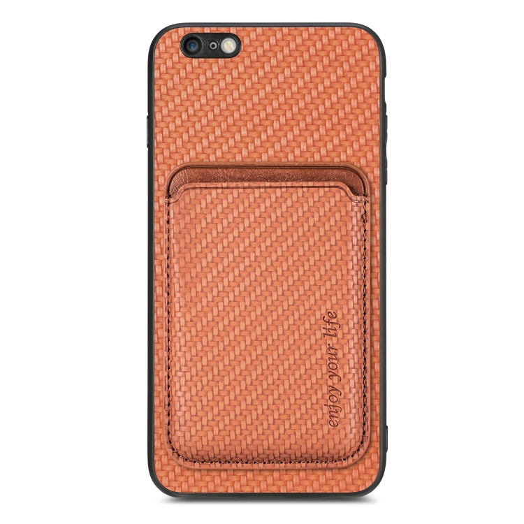 For iPhone 6 / 6s Carbon Fiber Leather Card Magsafe Magnetic Phone Case(Brown) by bashfashion