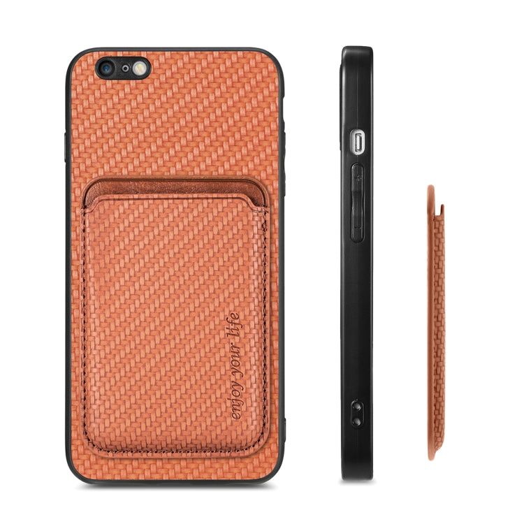 For iPhone 6 / 6s Carbon Fiber Leather Card Magsafe Magnetic Phone Case(Brown) by bashfashion