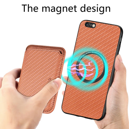 For iPhone 6 / 6s Carbon Fiber Leather Card Magsafe Magnetic Phone Case(Brown) by bashfashion