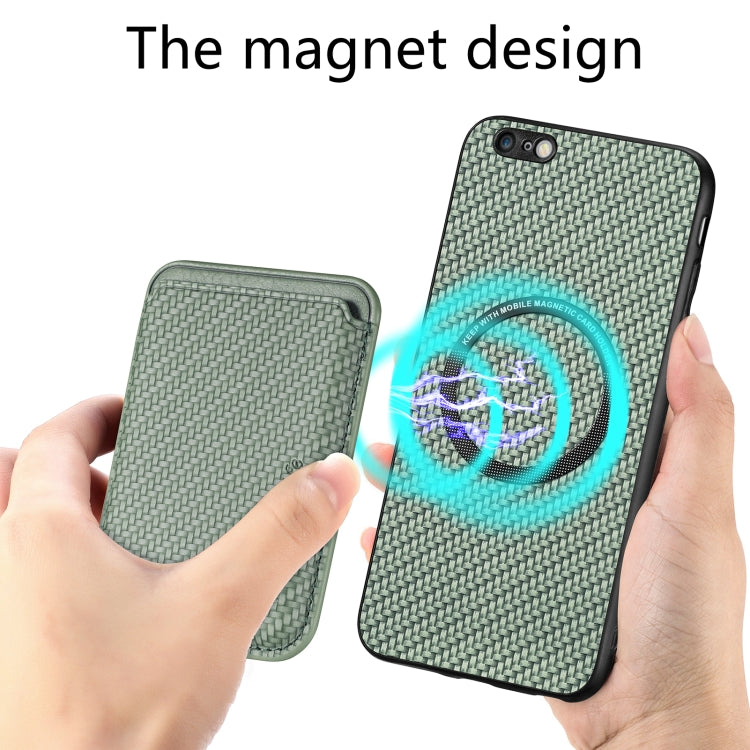 For iPhone 6 / 6s Carbon Fiber Leather Card Magsafe Magnetic Phone Case(Green) by bashfashion