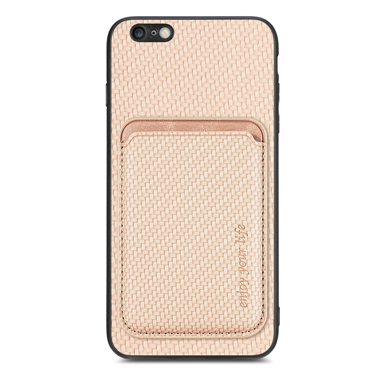 For iPhone 6 / 6s Carbon Fiber Leather Card Magsafe Magnetic Phone Case(Khaki) by bashfashion