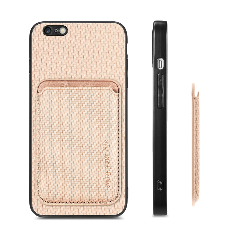 For iPhone 6 / 6s Carbon Fiber Leather Card Magsafe Magnetic Phone Case(Khaki) by bashfashion