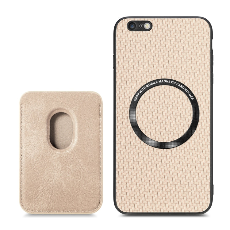 For iPhone 6 / 6s Carbon Fiber Leather Card Magsafe Magnetic Phone Case(Khaki) by bashfashion