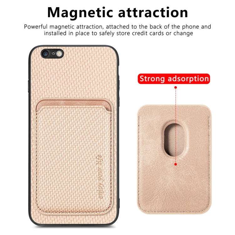 For iPhone 6 / 6s Carbon Fiber Leather Card Magsafe Magnetic Phone Case(Khaki) by bashfashion