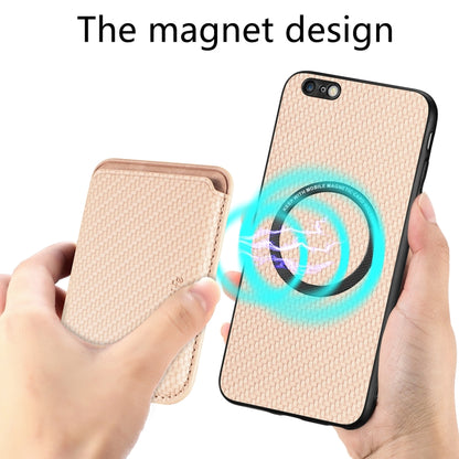 For iPhone 6 / 6s Carbon Fiber Leather Card Magsafe Magnetic Phone Case(Khaki) by bashfashion