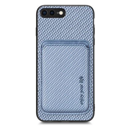 For iPhone SE 2022 / 2020 / 7 / 8 Carbon Fiber Leather Card Magsafe Magnetic Phone Case(Blue) by bashfashion