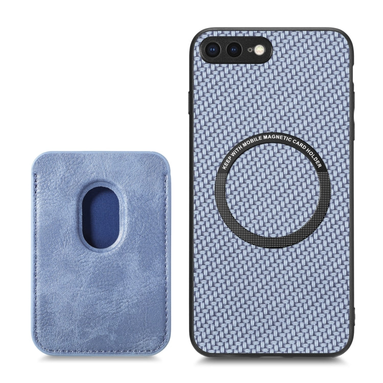 For iPhone SE 2022 / 2020 / 7 / 8 Carbon Fiber Leather Card Magsafe Magnetic Phone Case(Blue) by bashfashion