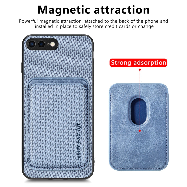 For iPhone SE 2022 / 2020 / 7 / 8 Carbon Fiber Leather Card Magsafe Magnetic Phone Case(Blue) by bashfashion