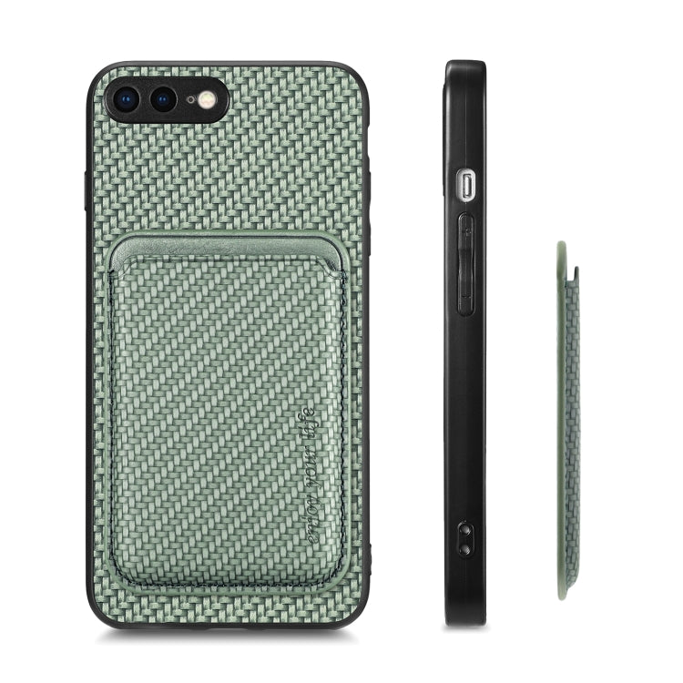 For iPhone SE 2022 / 2020 / 7 / 8 Carbon Fiber Leather Card Magsafe Magnetic Phone Case(Green) by bashfashion