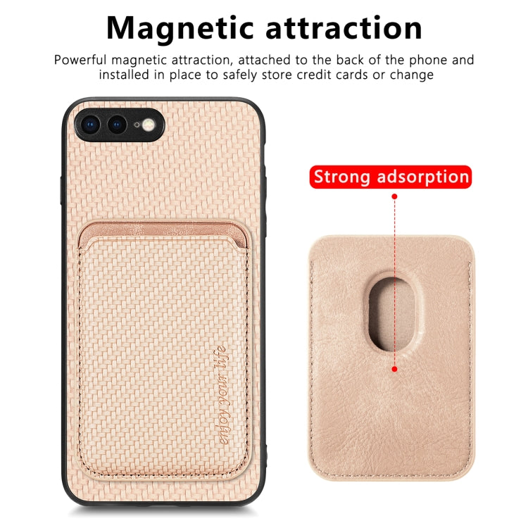 For iPhone SE 2022 / 2020 / 7 / 8 Carbon Fiber Leather Card Magsafe Magnetic Phone Case(Khaki) by bashfashion