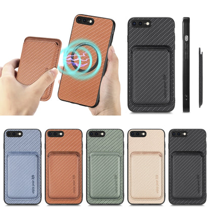 For iPhone SE 2022 / 2020 / 7 / 8 Carbon Fiber Leather Card Magsafe Magnetic Phone Case(Khaki) by bashfashion